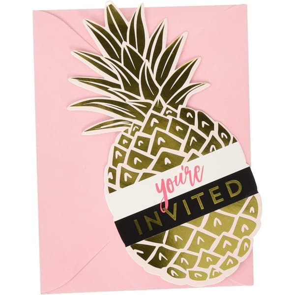 Creative Party Pineapple Invitations (Pack of 8) Gold/Black/Pink One Size