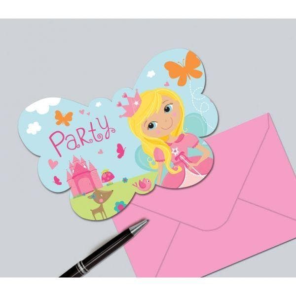 Amscan Woodland Princess Invitations (Pack of 8) Pink/Blue/Yellow One Size