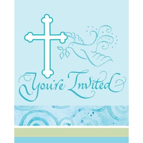 Creative Party Faithful Dove Cross Invitations (Pack of 8) Blue/Green One Size