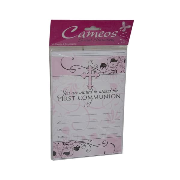Cameos First Holy Communion Invitations (Pack of 20) White/Pink/Black One Size