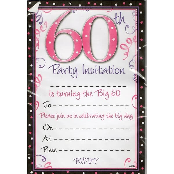 Spot on Gifts Inbjudningar till 60-årsdagen (20-pack) White/Pink/Black One Size