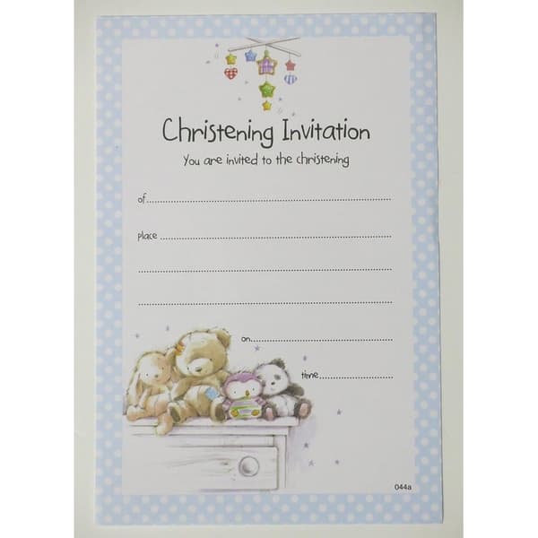 Teddy Bear Christening Invitations (Pack of 20) Blue/White One Size