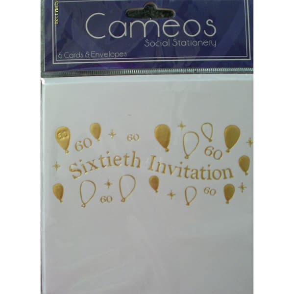 Cameos 60th Invitations (Pack of 6) White/Gold One Size