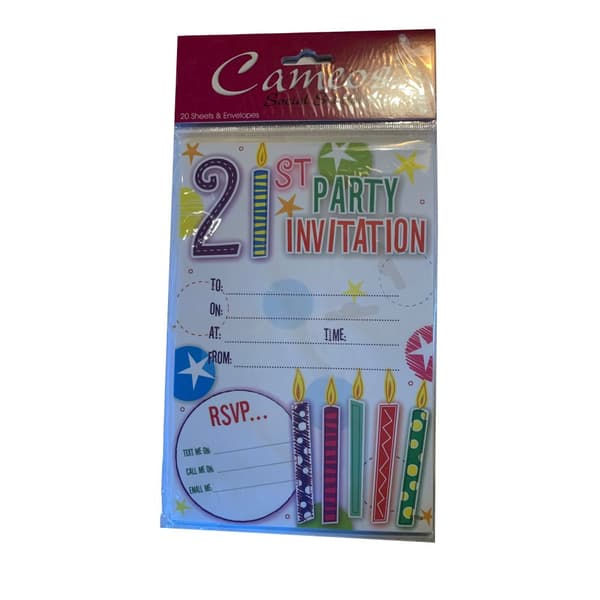 Cameos 21st Birthday Invitations (Pack of 6) White/Multicoloured One Size