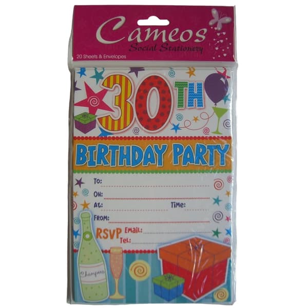 Cameos 30th Birthday Invitations (Pack of 20) White/Multicoloured One Size