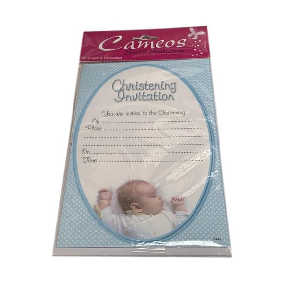 Cameos Christening Invitations (Pack of 20) White/Blue One Size
