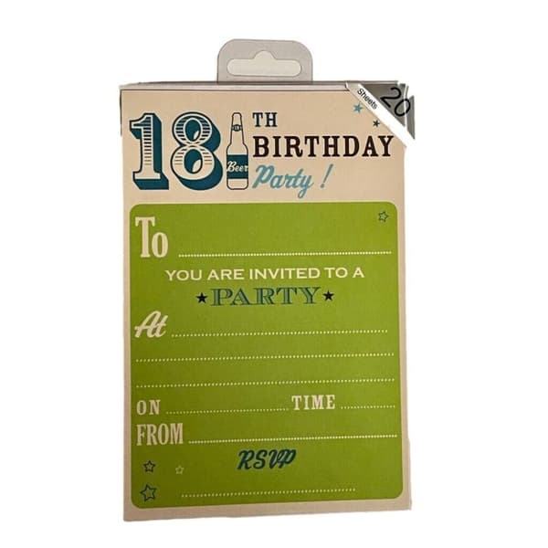 Simon Elvin 18th Invitations (Pack of 20) Green/White/Blue One Size