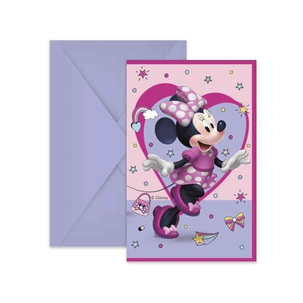 6 inbjudningar med kuvert Minnie Junior - Rosa