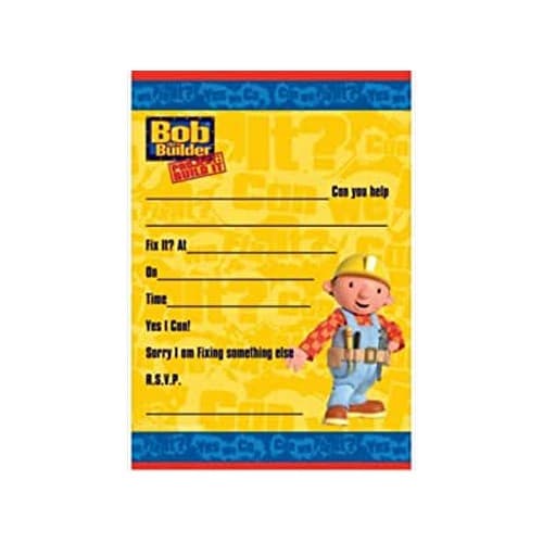 Bob the Builder Printed Invitations (Pack of 12) Yellow/Blue One Size