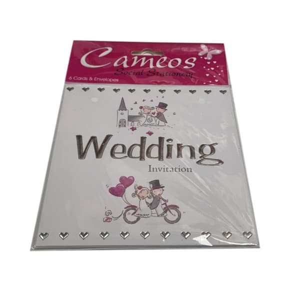 Cameos Wedding Invitations (Pack of 6) White/Silver One Size