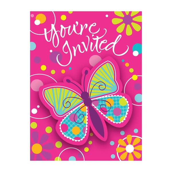 Creative Party Butterfly Invitations (Pack of 8) Pink One Size