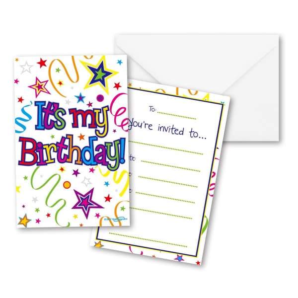 Oaktree It´s My Birthday Ribbon Invitations (Pack of 8) White/Multicoloured One Size