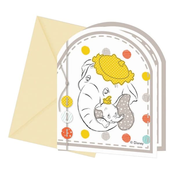 Dumbo Inbjudningar till baby shower (6-pack) White/Yellow/Grey One Size