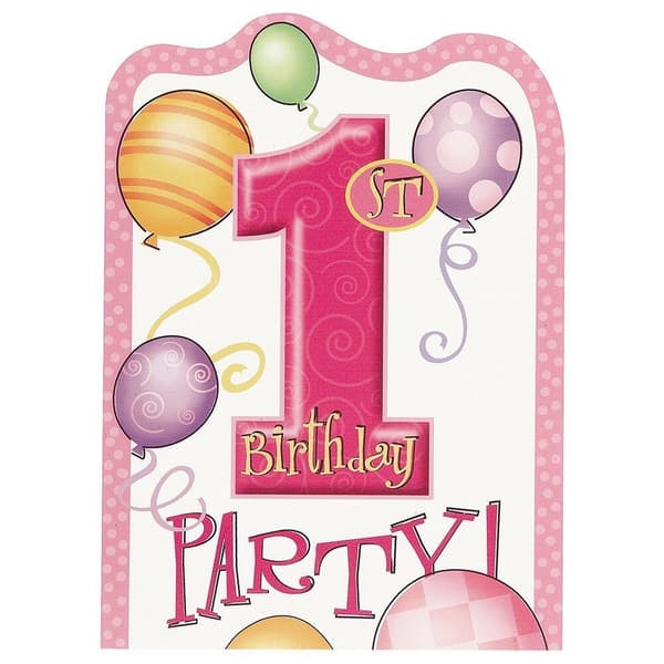 Unique Party Balloons 1st Birthday Invitations (Pack of 8) Multicoloured One Size