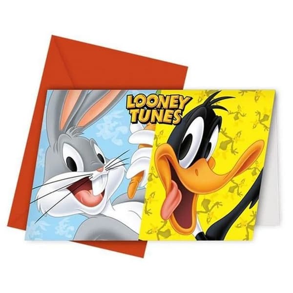 Looney Tunes Characters Invitations (Pack of 6) Yellow/Blue One Size