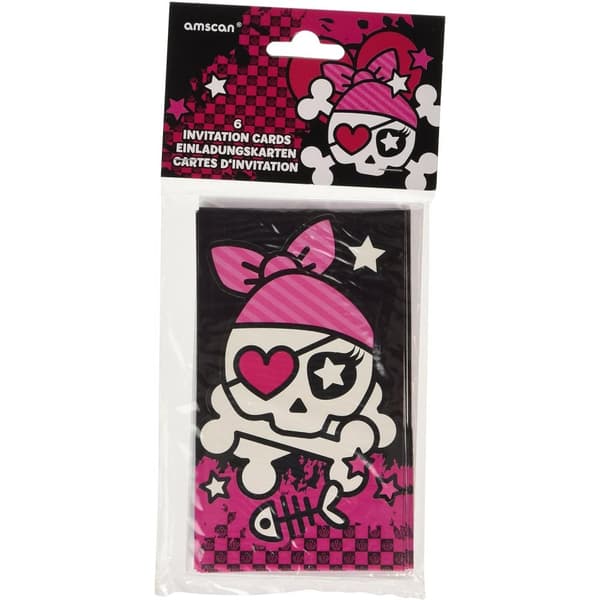 Amscan Pirate Invitations (Pack of 6) Pink/Black/White One Size