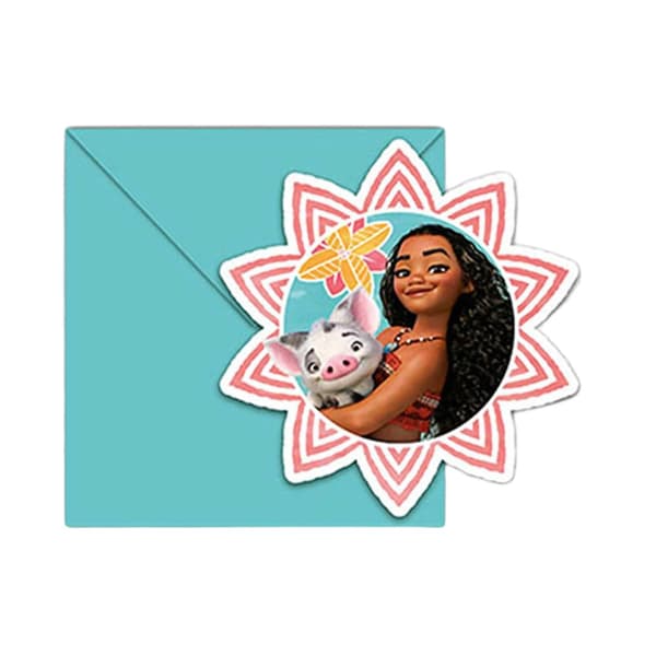 Moana Flower Invitations (Pack of 6) Blue One Size