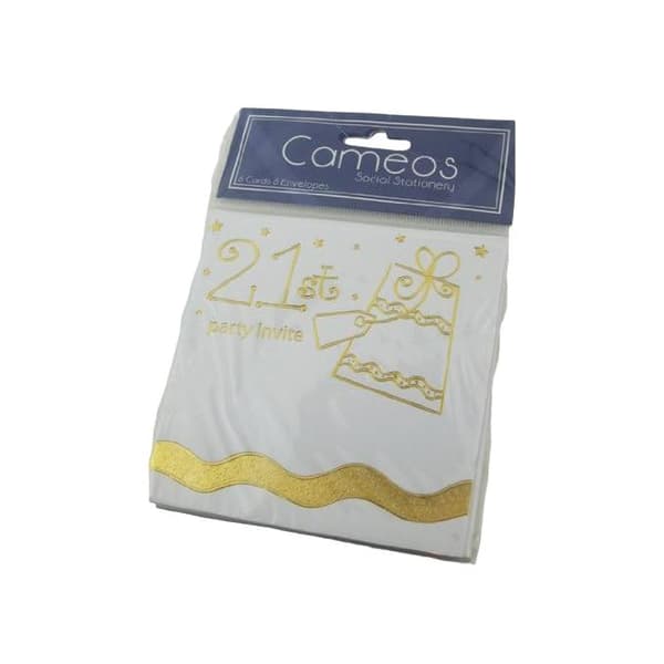 Cameos Present 21st Birthday Invitations (Pack of 6) White/Gold One Size