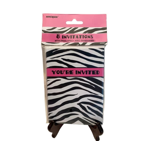 Unique Party Zebra Print Invitations (Pack of 8) Black/White One Size