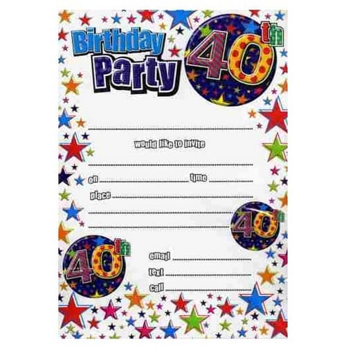 Simon Elvin 40th Birthday Invitations (Pack of 20) Multicoloured One Size