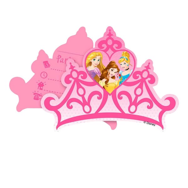Disney Princess Crown Invitations (Pack of 6) Pink One Size