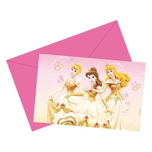Disney Princess Characters Invitations (Pack of 6) Yellow/Pink One Size