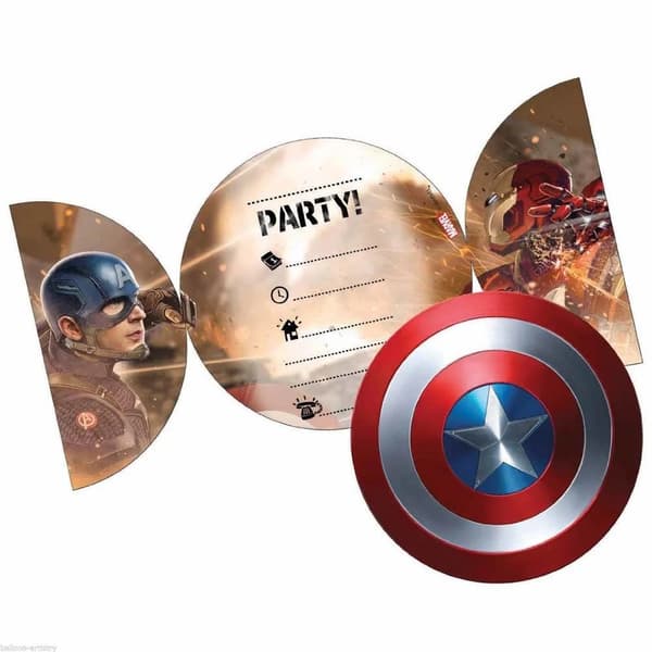 Captain America Civil War Shield Invitations (Pack of 6) Multicoloured One Size