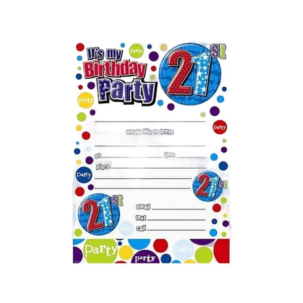 Simon Elvin 21st Birthday Invitations (Pack of 20) White/Multicoloured One Size