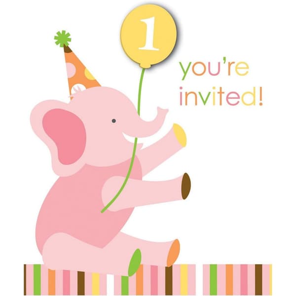 Creative Party Sweet At One Invitations (Pack of 8) White/Pink One Size