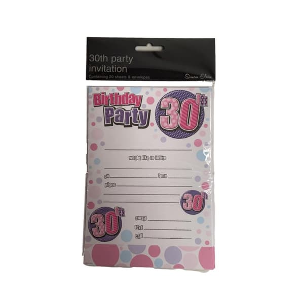 Simon Elvin 30th Birthday Invitations (Pack of 20) White/Pink/Blue One Size