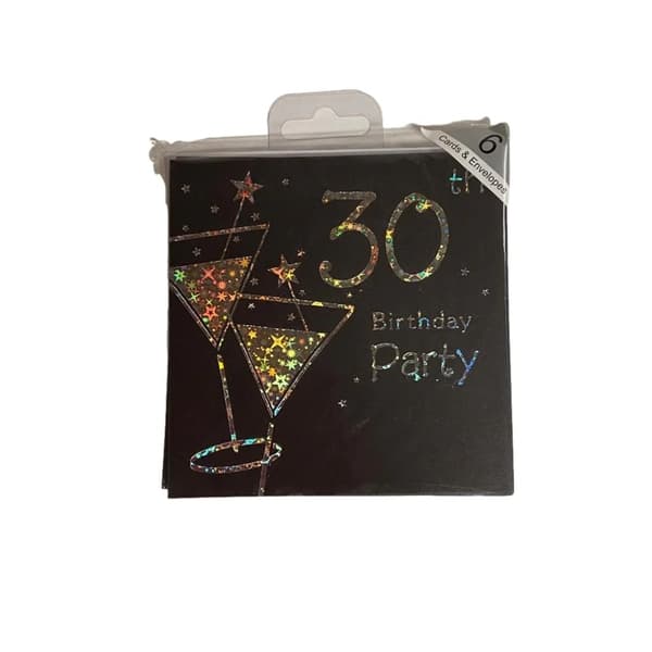 Simon Elvin 30th Birthday Invitations (Pack of 6) Black One Size