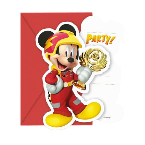 Disney Racing Driver Mickey Mouse Invitations (Pack of 6) Red/Yellow One Size
