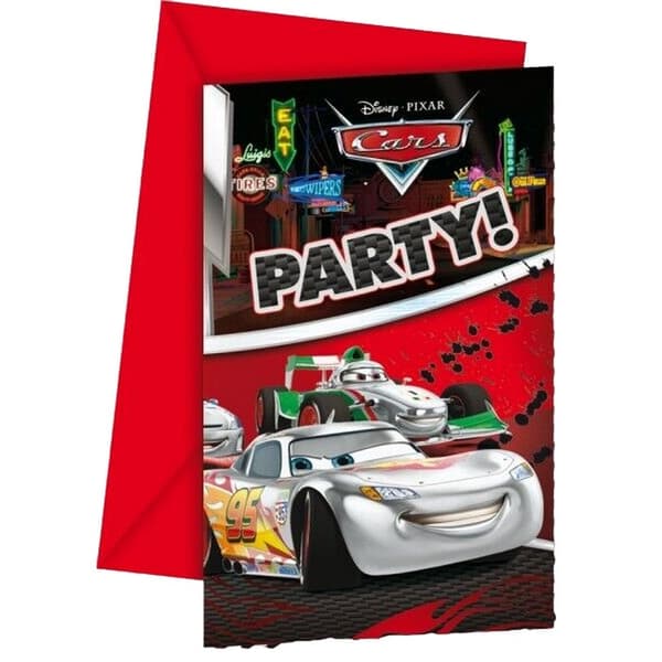 Cars Silver Cup Race Invitations (Pack of 6) Black/Red One Size