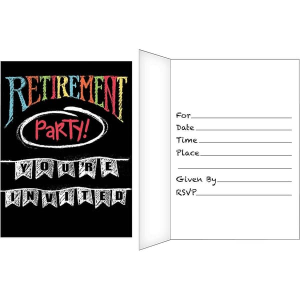 Creative Party Chalk Board Retirement Invitations (Pack of 8)