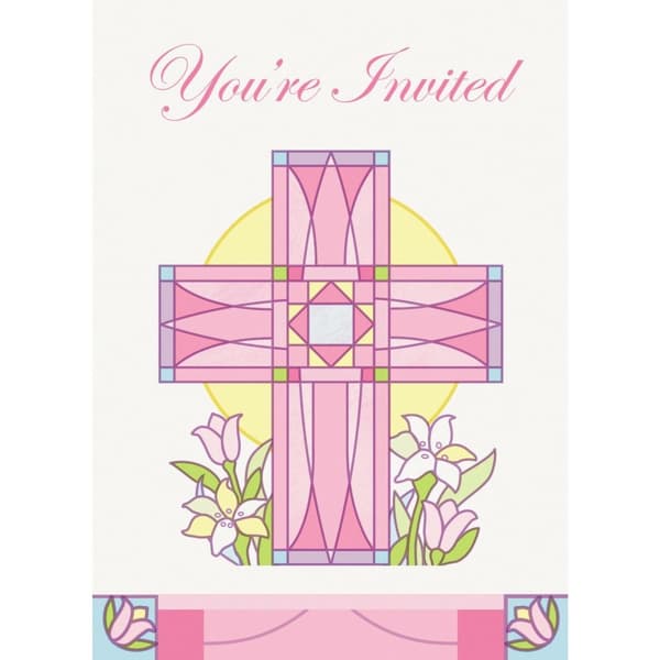Unique Party Decoupage Baptism/Christening Invitations (Pack of 8) White/Pink/Yellow One Size