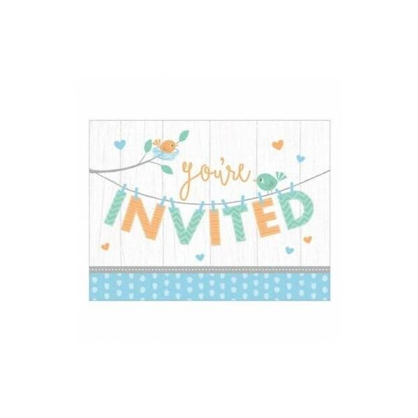 Creative Party Hello Baby Boy Invitations (Pack of 8) White/Blue/Orange One Size