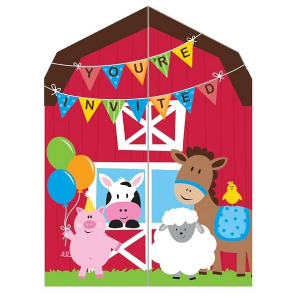 Farmhouse Fun Birthday Invitations (Pack of 8) Multicoloured One Size