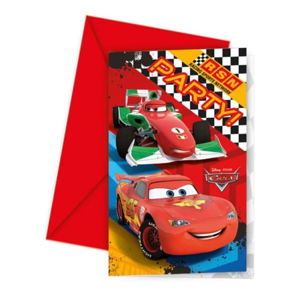 Cars RSN Invitations (Pack of 6) Red/Multicoloured One Size