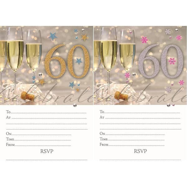 Wine Glass 60th Birthday Invitations (Pack of 20) Rose Gold One Size