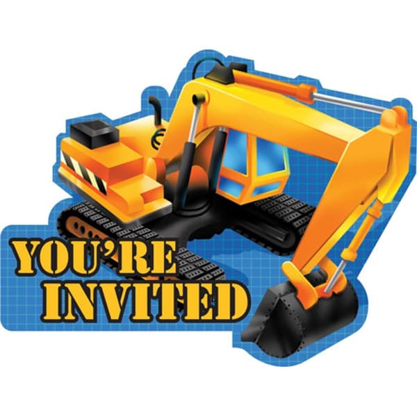 Creative Party Digger Invitations (Pack of 8) Yellow/Blue One Size