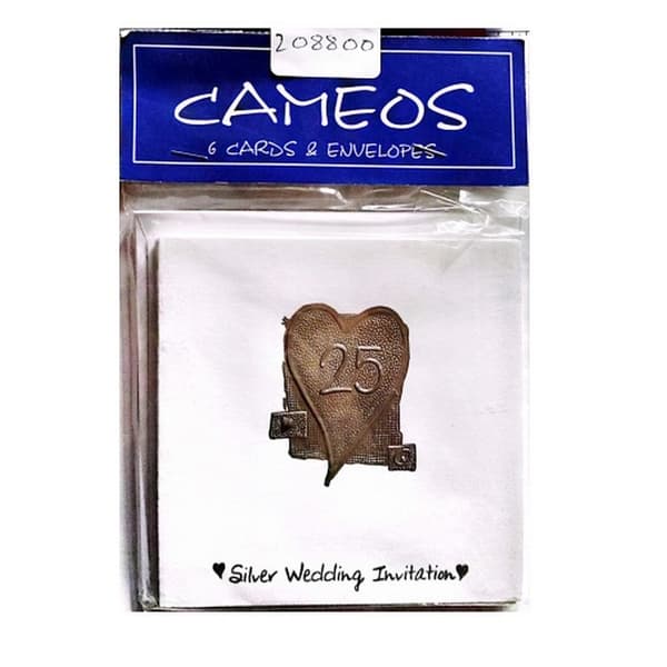 Cameos Silver (25th) Wedding Anniversary Invitations (Pack of 6) Brown/White One Size