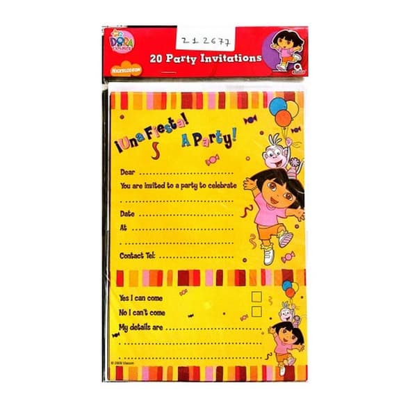 Dora The Explorer Printed Party Invitations (Pack of 20) Yellow/Multicoloured One Size