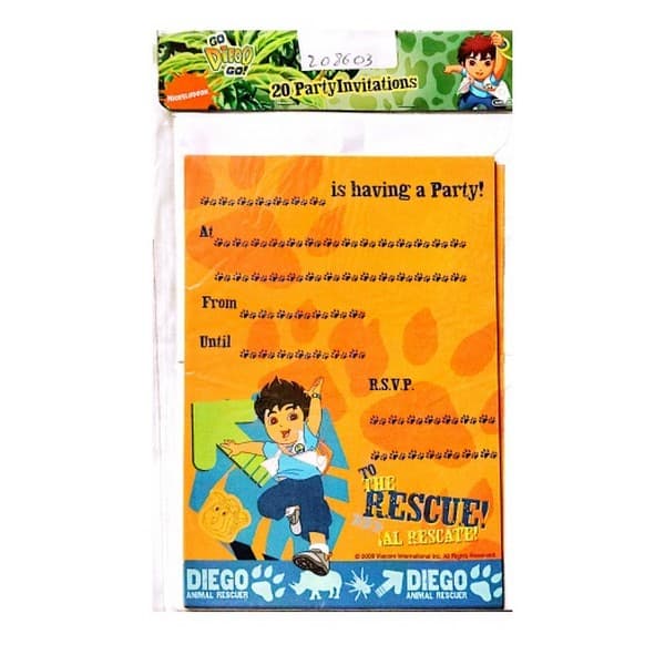Go Diego Go Printed Invitations (Pack of 20) Orange/Blue/Green One Size