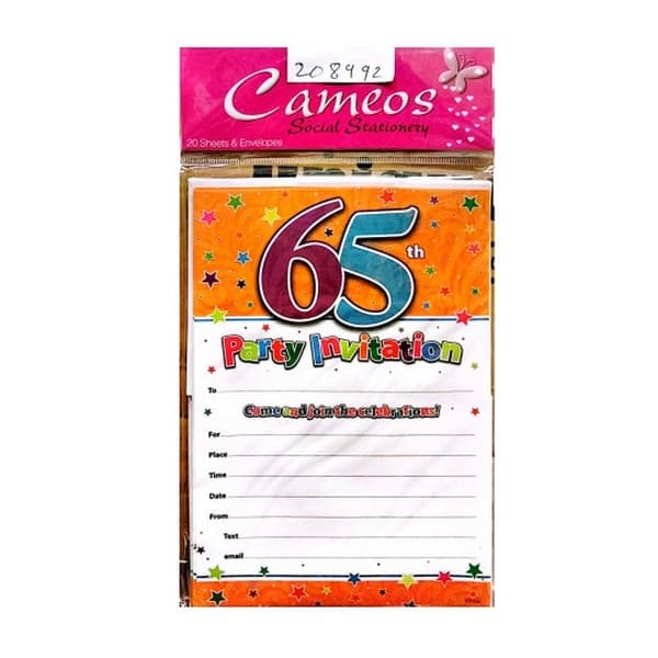 Cameos 65th Invitations (Pack of 20) White/Multicoloured One Size