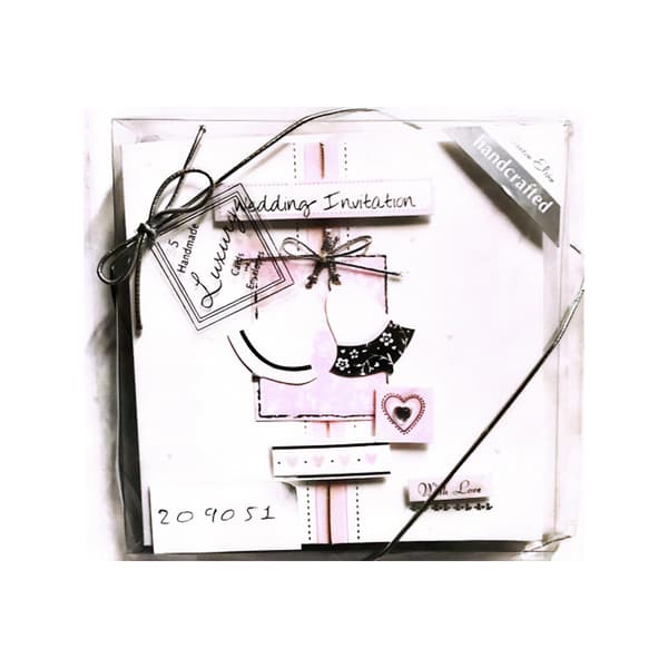 Simon Elvin Handcrafted Wedding Invitations (Pack of 5) White/Black/Pink One Size