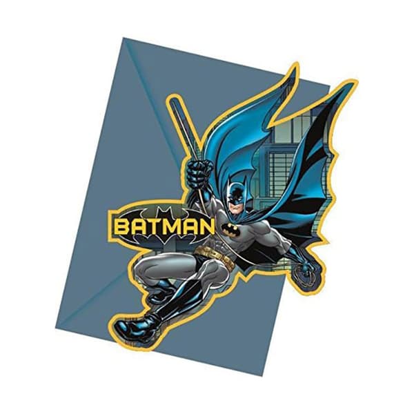 Batman Shaped Invitations (Pack of 6) Blue/Yellow One Size