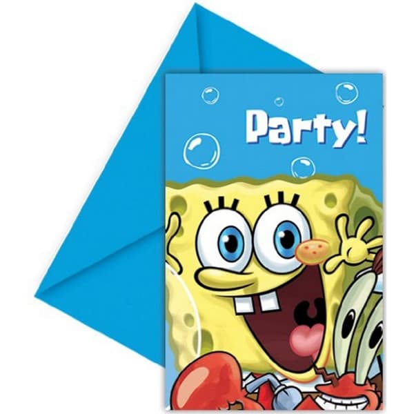 SpongeBob SquarePants Party Invitations (Pack of 6) Yellow/Blue One Size