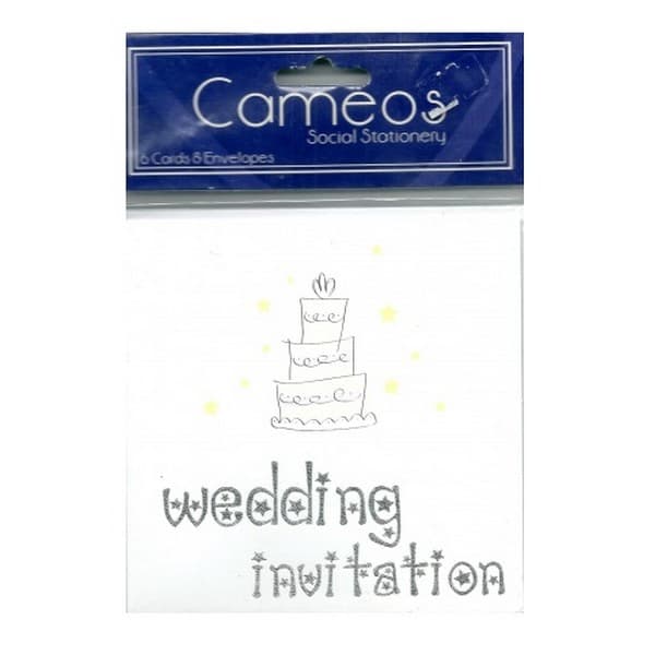 Cameos Cake Wedding Invitation (Pack of 6) White/Silver One Size