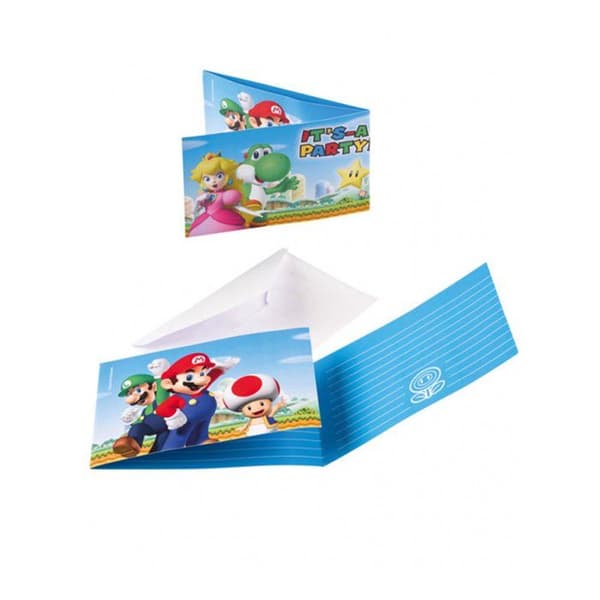 Super Mario inbjudningskort - Set om 8 med kuvert