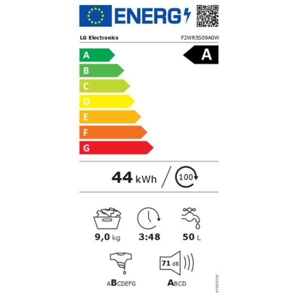 Tvättmaskin LG F2WR5S09A0W 60 cm 1200 rpm 9 kg